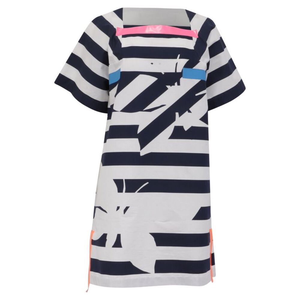 Weekend Max Mara Stripe Printed Mini Dress in Navy Blue Cotton